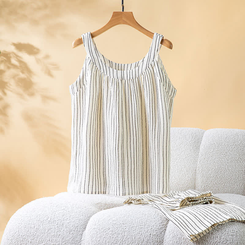 Ensemble pyjama minimaliste rayé sans manches en coton - image 11