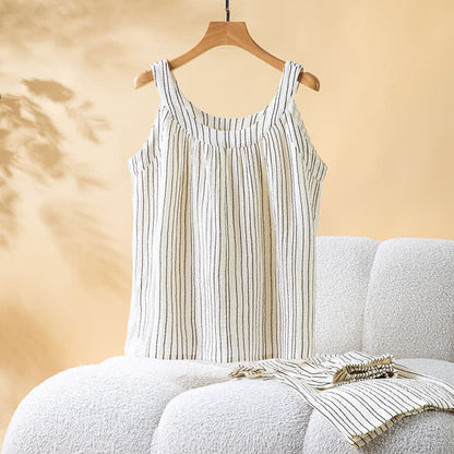 Ensemble pyjama minimaliste rayé sans manches en coton - image 11