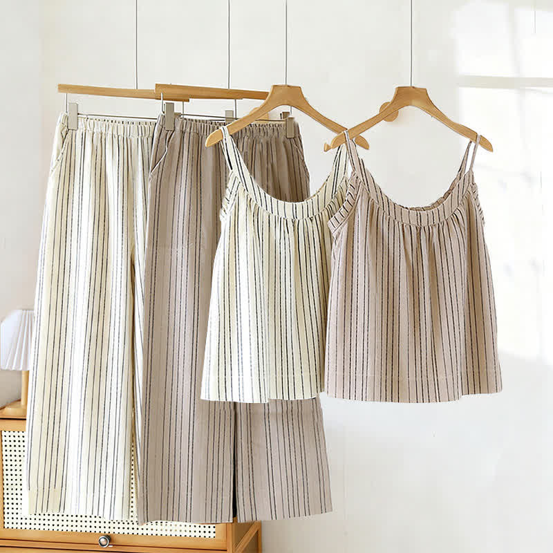 Ensemble pyjama minimaliste rayé sans manches en coton - image 0