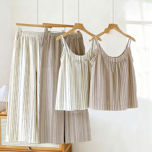 Ensemble pyjama minimaliste rayé sans manches en coton - image 0