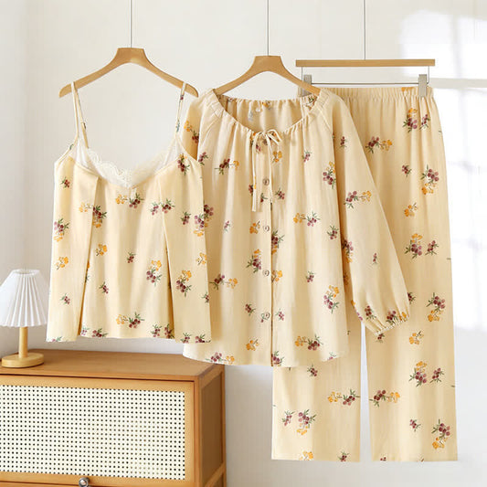 Ensemble pyjama en coton à imprimé nèfle (3 pièces) - abricot - XL - image 0