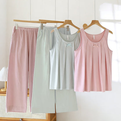 Pyjama composé d'un débardeur et d'un pantalon en coton uni - image 0