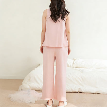 Pyjama composé d'un débardeur et d'un pantalon en coton uni - image 7