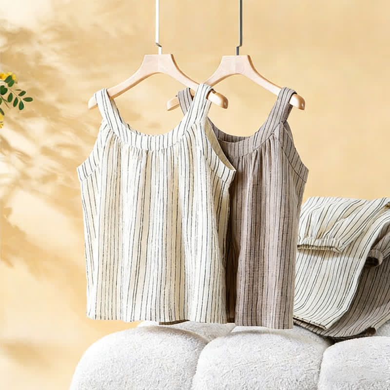 Ensemble pyjama minimaliste rayé sans manches en coton - image 1