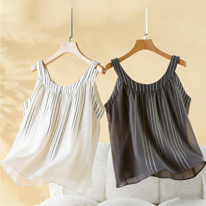 Ensemble pyjama minimaliste rayé sans manches en coton - image 2