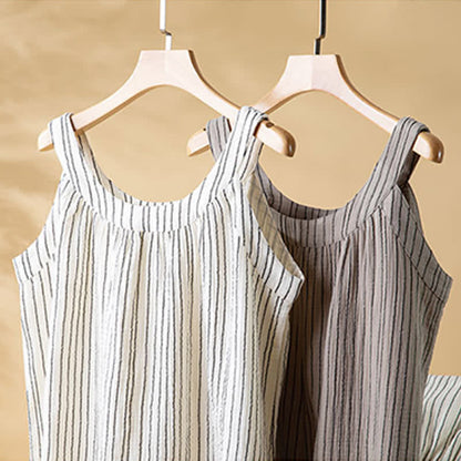 Ensemble pyjama minimaliste rayé sans manches en coton - image 3