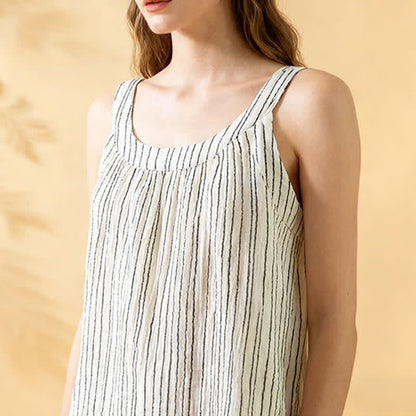 Ensemble pyjama minimaliste rayé sans manches en coton - image 14