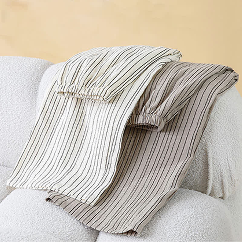 Ensemble pyjama minimaliste rayé sans manches en coton - image 4