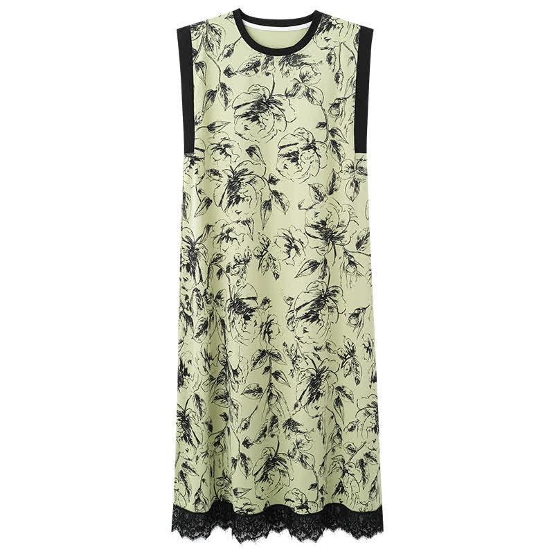 Chemise de nuit artistique sans manches en coton à motif floral et dentelle - image 8