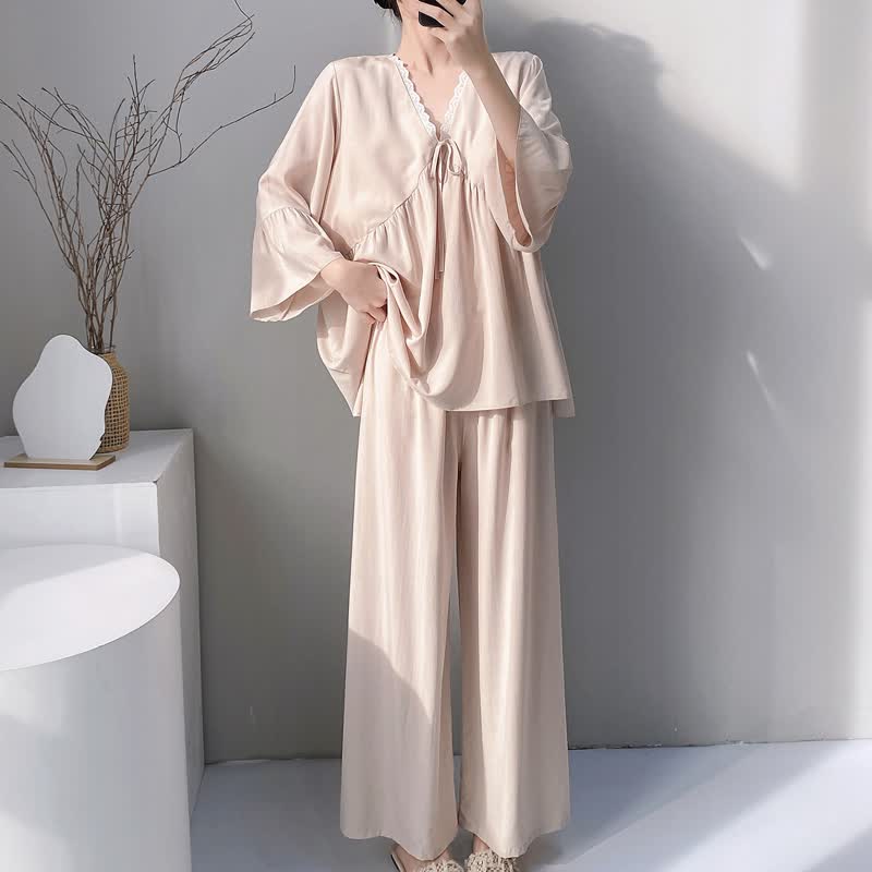 Ensemble pyjama à col en V et bordure en dentelle - image 14