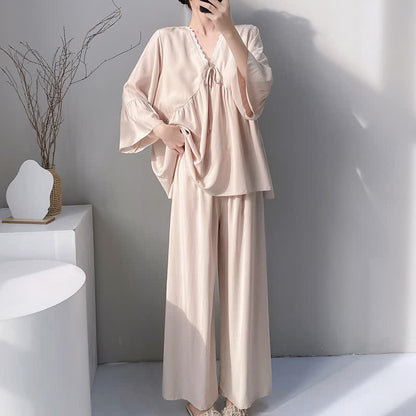 Ensemble pyjama à col en V et bordure en dentelle - image 14