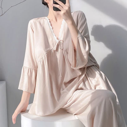 Ensemble pyjama à col en V et bordure en dentelle - image 13