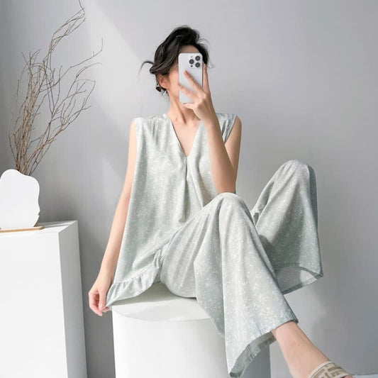 Pyjama à motif floral discret - Vert - XXL - image 0