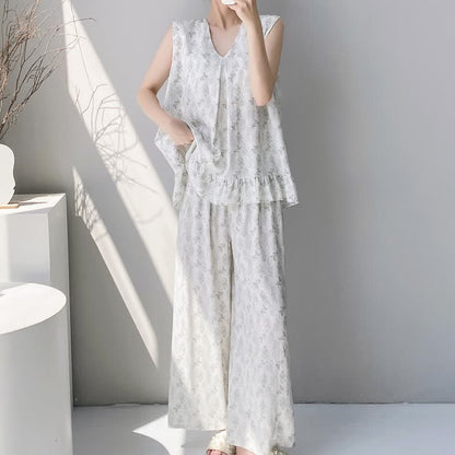 Ensemble pyjama élégant à motif de feuilles : débardeur et pantalon - image 2
