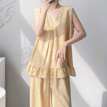 Pyjama jaune à motifs floraux - image 4