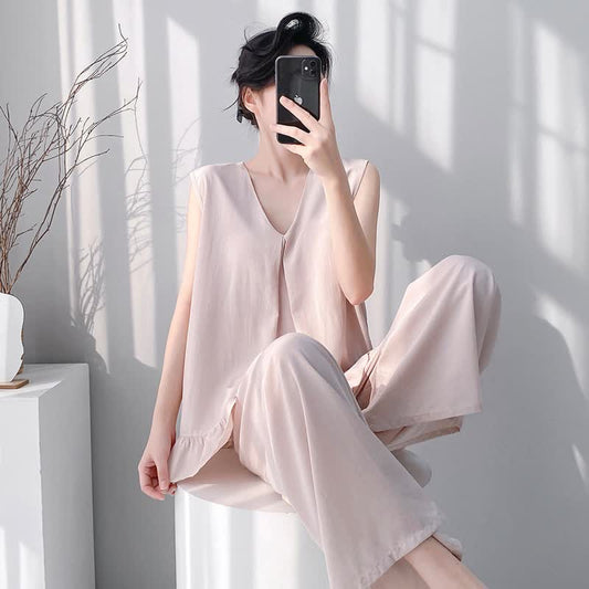 Ensemble pyjama composé d'un débardeur et d'un pantalon de couleur unie - abricot - XXL - image 0