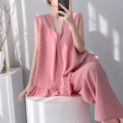 Ensemble pyjama composé d'un débardeur et d'un pantalon de couleur unie - image 5