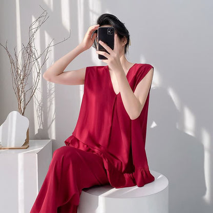 Ensemble pyjama composé d'un débardeur et d'un pantalon de couleur unie - Rouge - XXL - image 10