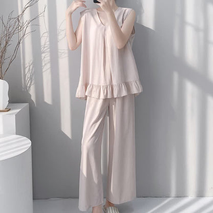 Ensemble pyjama composé d'un débardeur et d'un pantalon de couleur unie - image 1