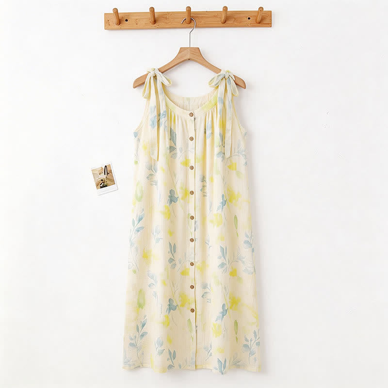 Chemise de nuit de style champêtre à motifs floraux et de feuilles - image 1