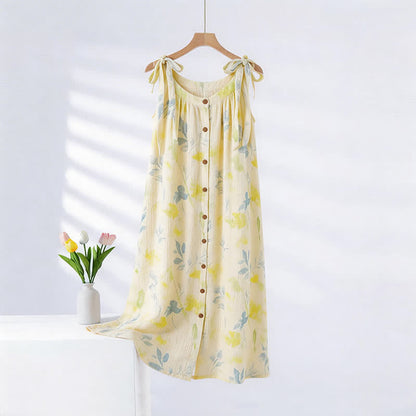 Chemise de nuit de style champêtre à motifs floraux et de feuilles - Jaune - XXL - image 0