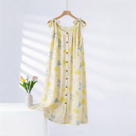 Chemise de nuit de style champêtre à motifs floraux et de feuilles - Jaune - XXL - image 0