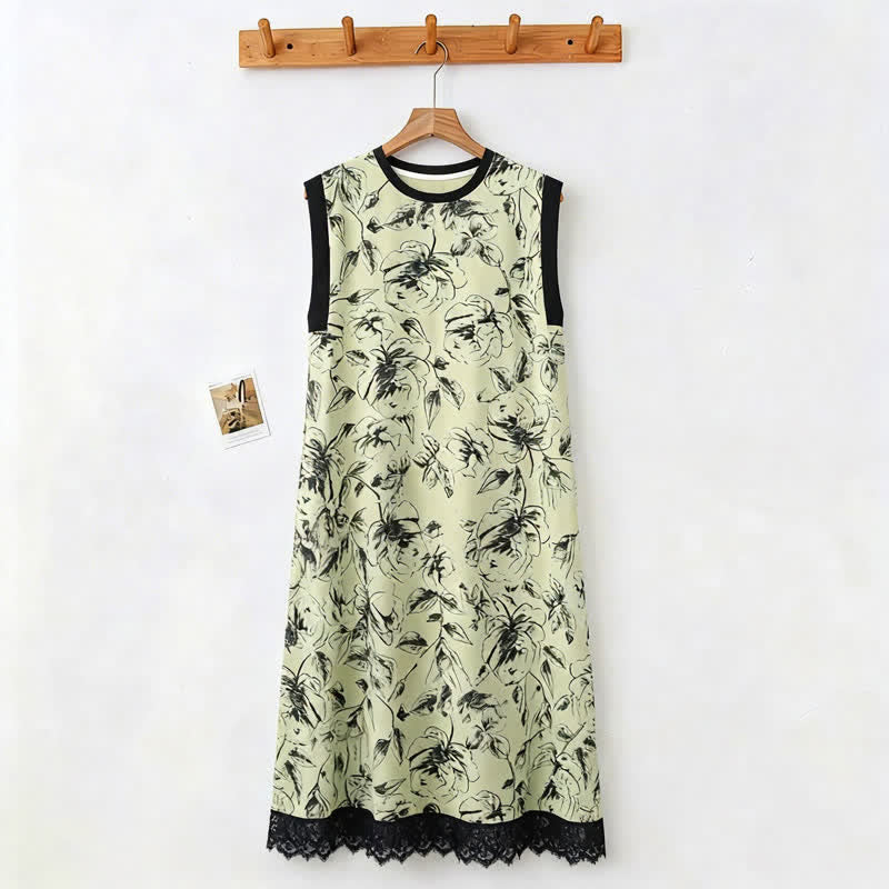 Chemise de nuit artistique sans manches en coton à motif floral et dentelle - image 1