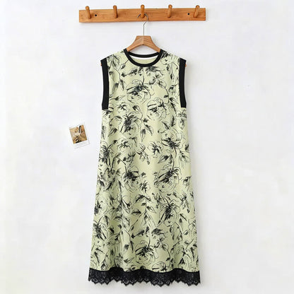Chemise de nuit artistique sans manches en coton à motif floral et dentelle - image 1