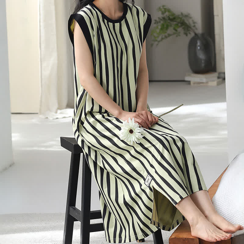 Chemise de nuit sans manches en coton à rayures verticales - image 4