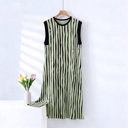 Chemise de nuit sans manches en coton à rayures verticales - Vert - XXL - image 0