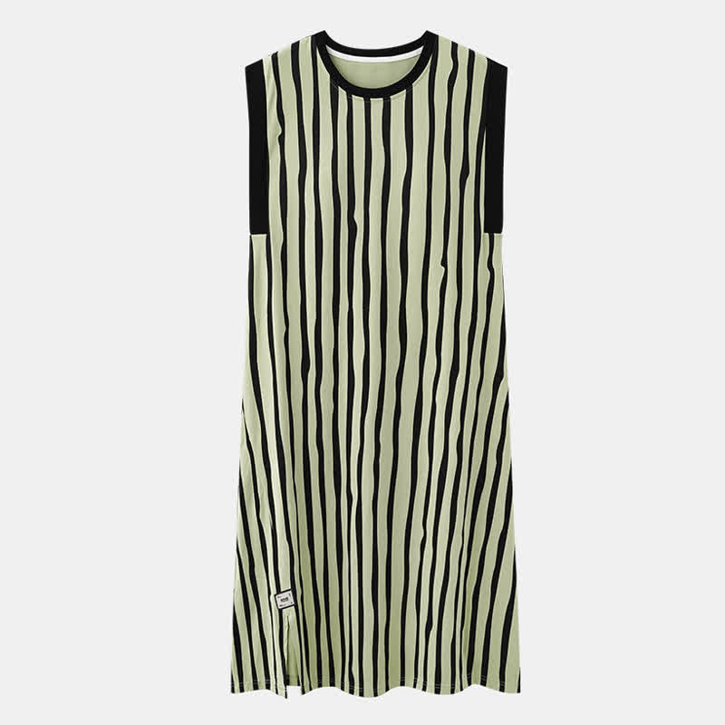 Chemise de nuit sans manches en coton à rayures verticales - image 6