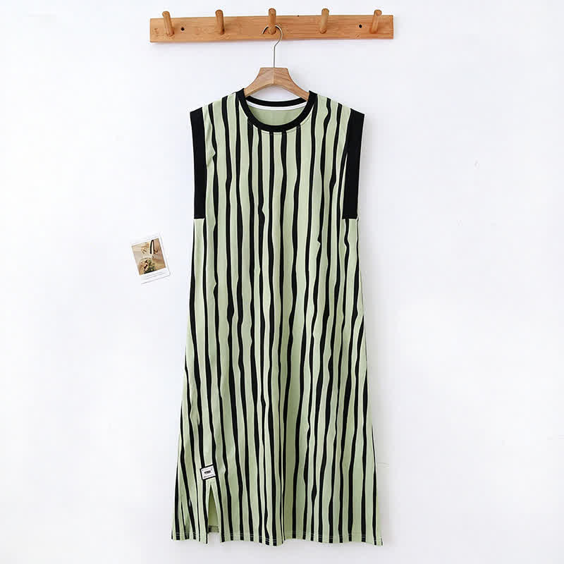 Chemise de nuit sans manches en coton à rayures verticales - image 1