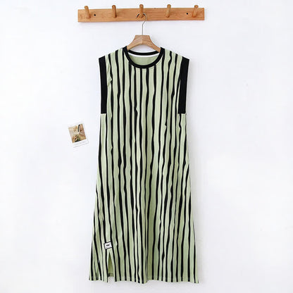 Chemise de nuit sans manches en coton à rayures verticales - image 1