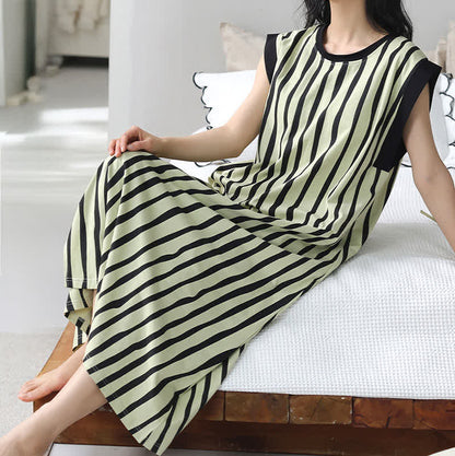 Chemise de nuit sans manches en coton à rayures verticales - image 3