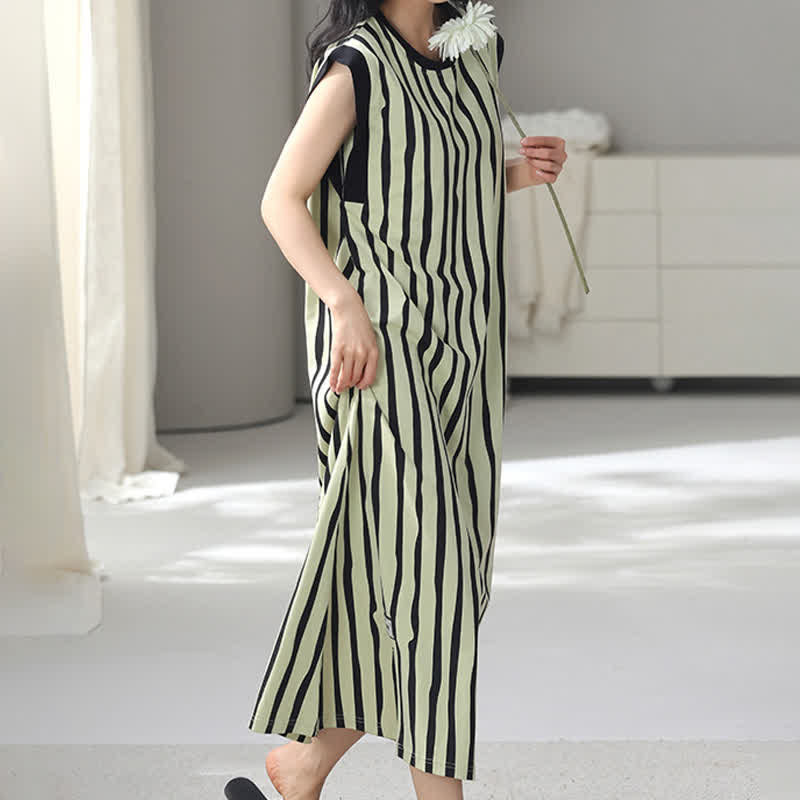 Chemise de nuit sans manches en coton à rayures verticales - image 5