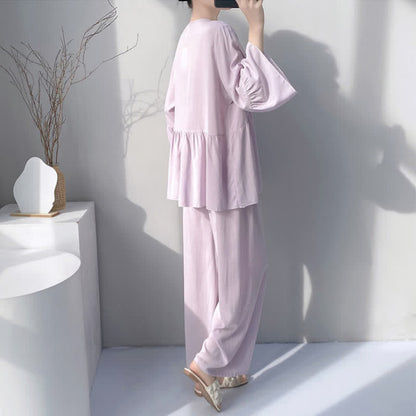Ensemble pyjama à col en V et bordure en dentelle - image 5