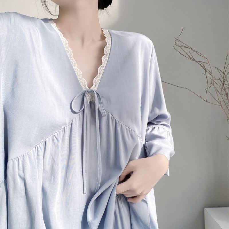 Ensemble pyjama à col en V et bordure en dentelle - image 11