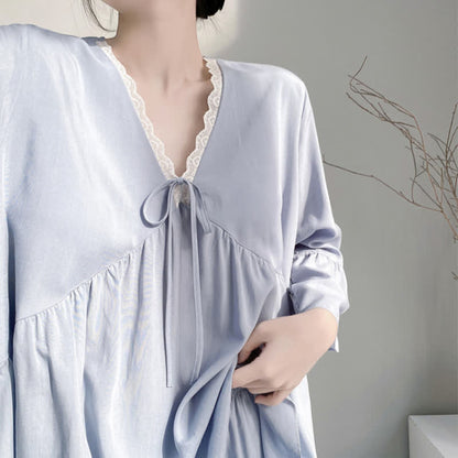 Ensemble pyjama à col en V et bordure en dentelle - image 11