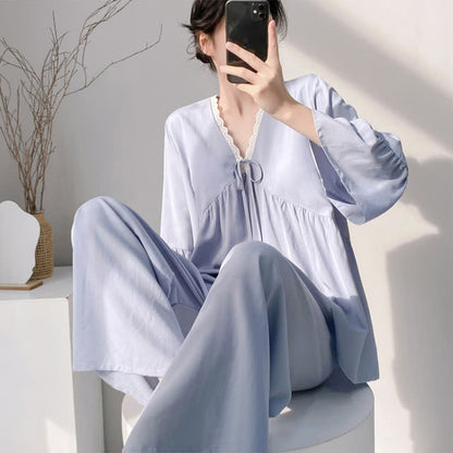 Ensemble pyjama à col en V et bordure en dentelle - image 7