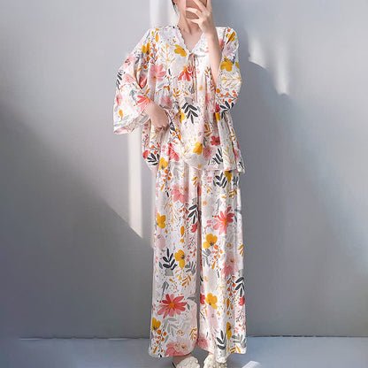 Ensemble pyjama orné de dentelle à motifs floraux et de feuilles - image 4