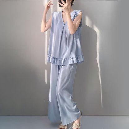 Ensemble pyjama composé d'un débardeur et d'un pantalon de couleur unie - image 8