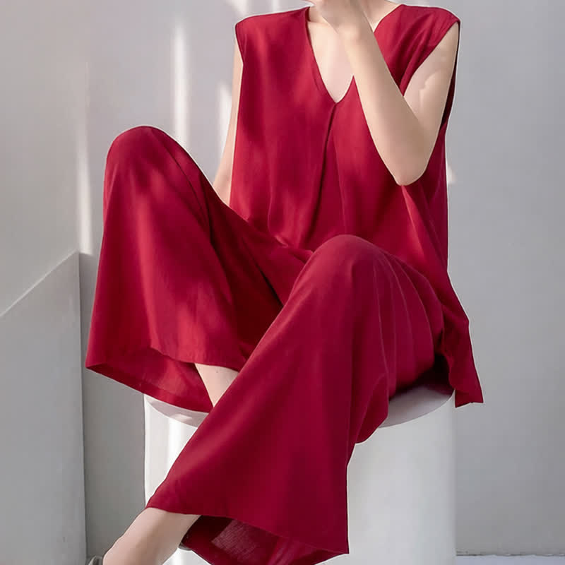 Ensemble pyjama composé d'un débardeur et d'un pantalon de couleur unie - image 12