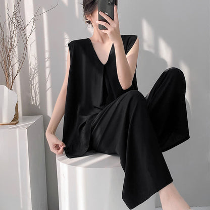 Ensemble pyjama composé d'un débardeur et d'un pantalon de couleur unie - image 16