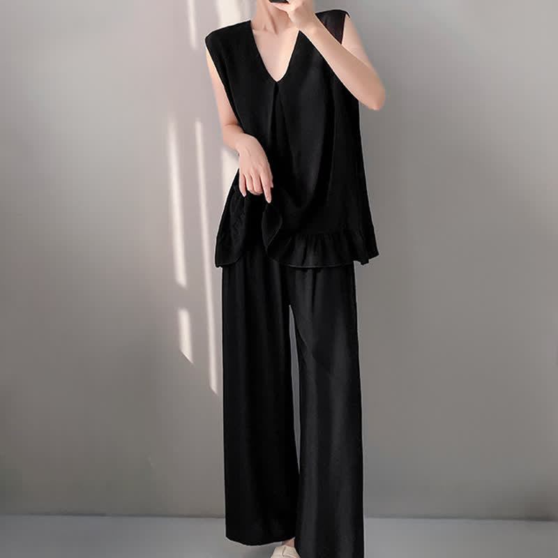 Ensemble pyjama composé d'un débardeur et d'un pantalon de couleur unie - image 15