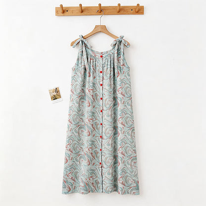 Chemise de nuit bleue à bretelles fines et à motifs de vagues artistiques - image 1