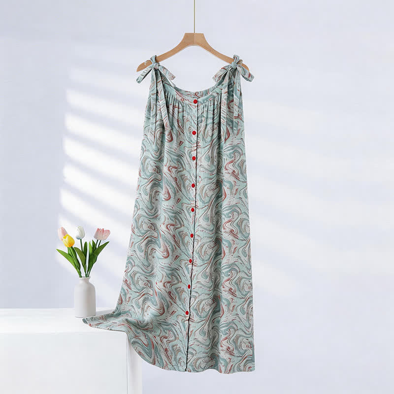 Chemise de nuit bleue à bretelles fines et à motifs de vagues artistiques - bleu clair - XXL - image 0