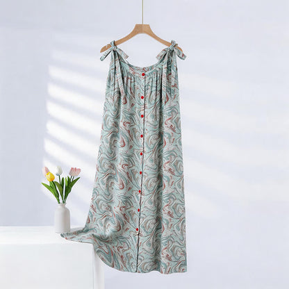 Chemise de nuit bleue à bretelles fines et à motifs de vagues artistiques - bleu clair - XXL - image 0