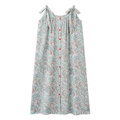 Chemise de nuit bleue à bretelles fines et à motifs de vagues artistiques - image 10