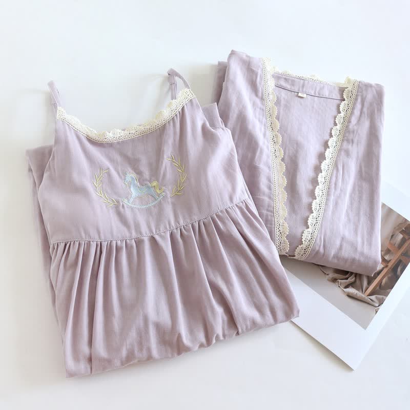 Ensemble nuisette et plaid avec broderie poney - image 3