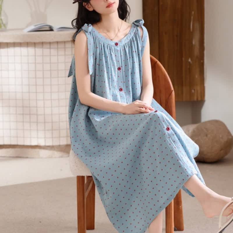 Chemise de nuit bleue à pois blancs - image 2